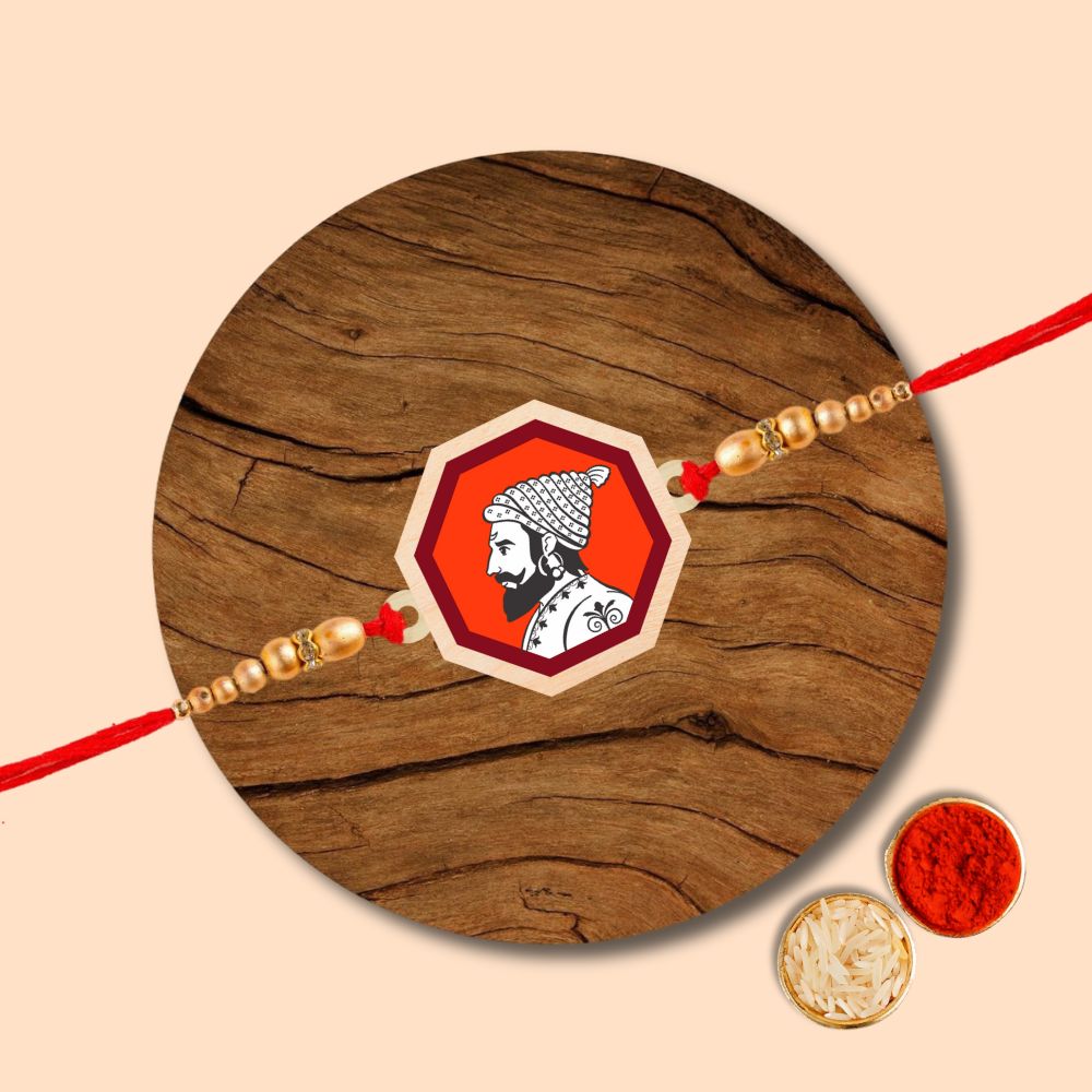 Chhatrapati Shivaji Maharaj - Wooden Rakhi with Keychain