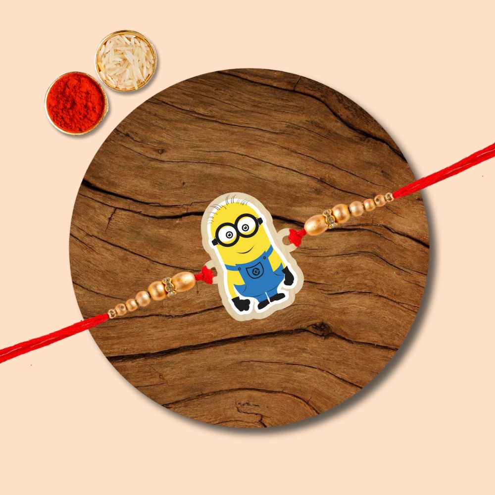 Minions - Wooden Rakhi with Keychain