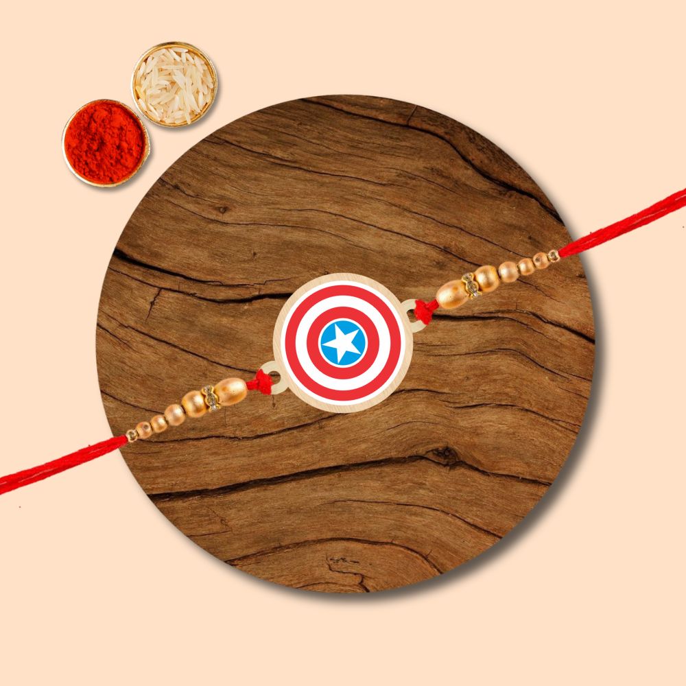 Captain America - Wooden Rakhi with Keychain