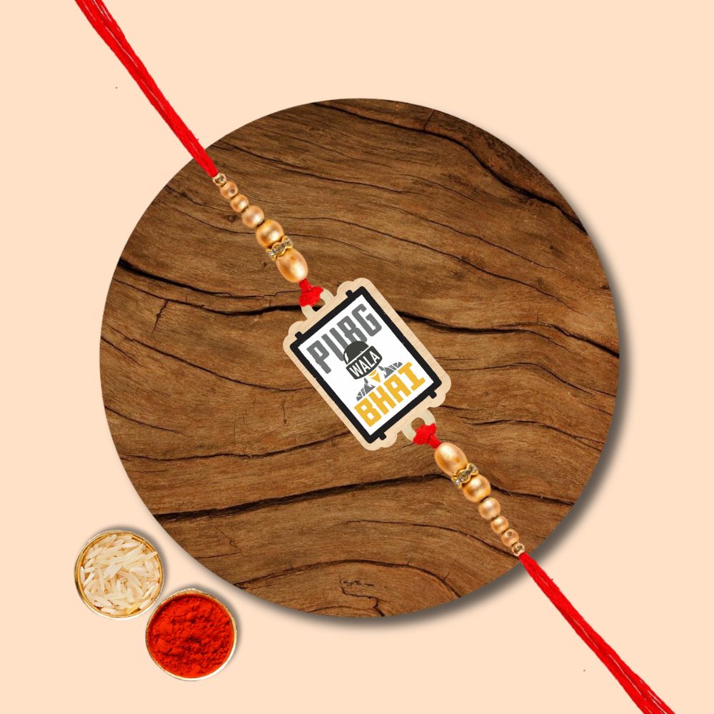 PUBG wala Bhai - Wooden Rakhi with Keychain