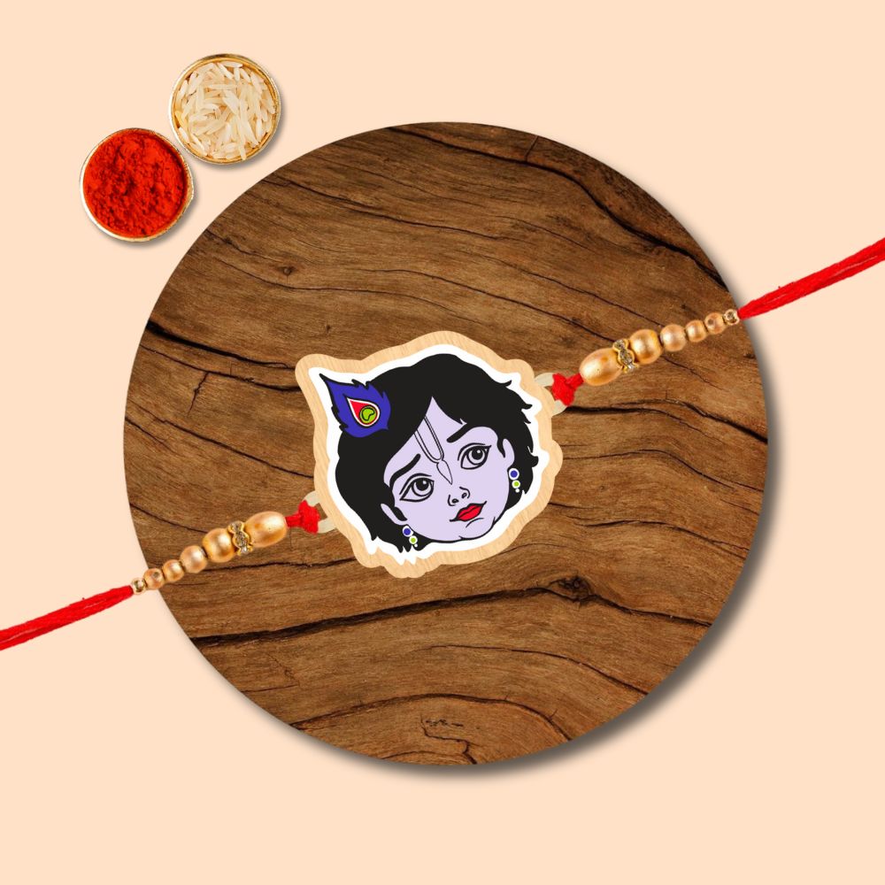 Krishna - Wooden Rakhi with Keychain