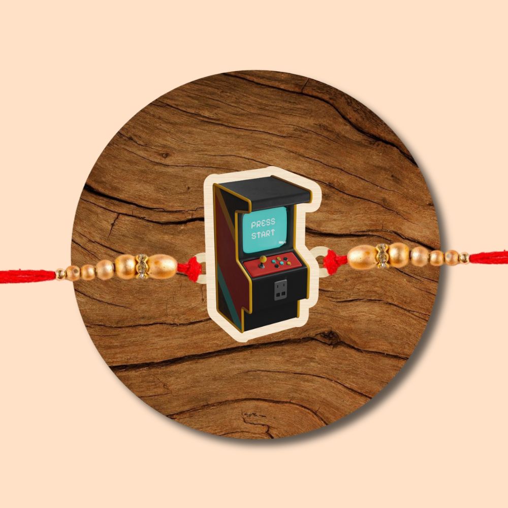 Video Game l 90's Wooden Rakhi with Keychain