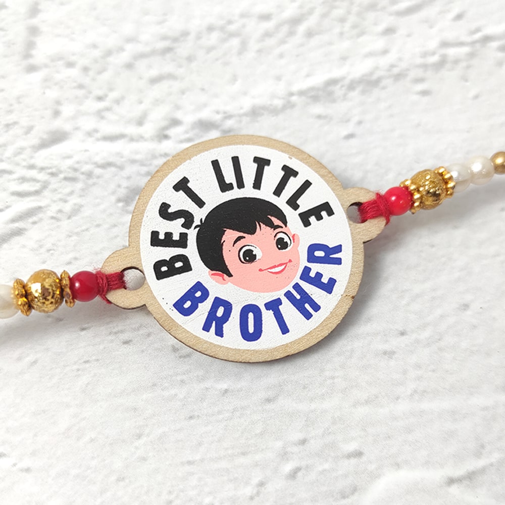 Best Little Brother New  - Wooden Rakhi with Keychain