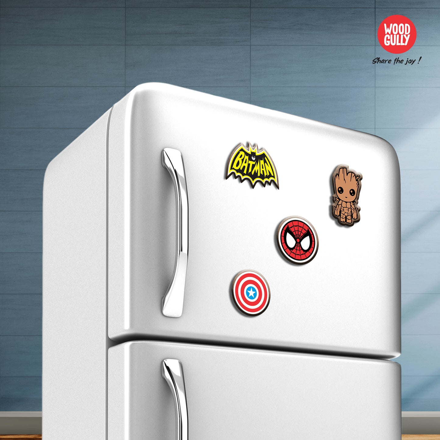 Superhero's Wooden Fridge Magnet (Pack of 4)