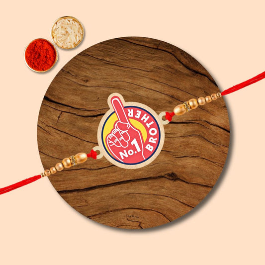 No.1 Brother - Wooden Rakhi with Keychain