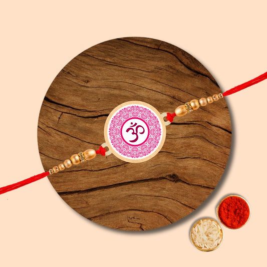 Om - Wooden Rakhi with Keychain