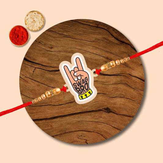 Swag bro - Wooden Rakhi with Keychain