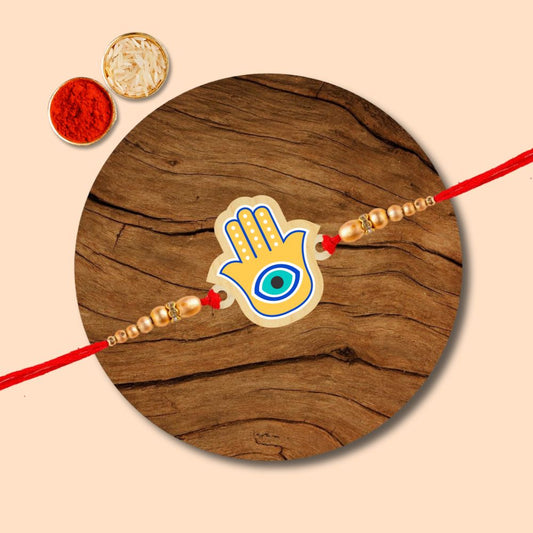 Hamsa Hand - Wooden Rakhi with Keychain