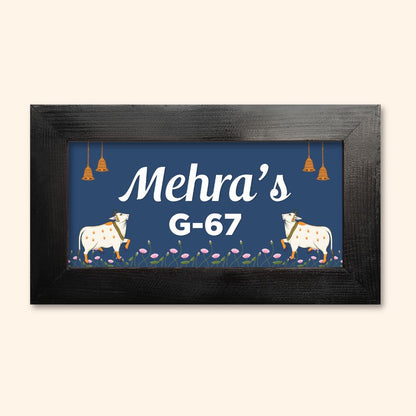 Pichwai Cow Name Plate - Blue