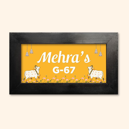Pichwai Cow Name Plate - Yellow