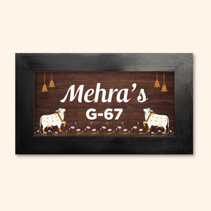 Pichwai Cow Name Plate - Brown