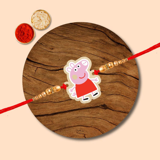 Peppa Pig - Wooden Rakhi with Keychain