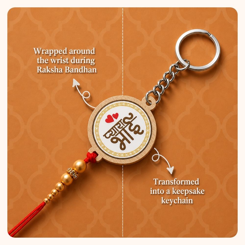Evil Eye - Wooden Rakhi with Keychain