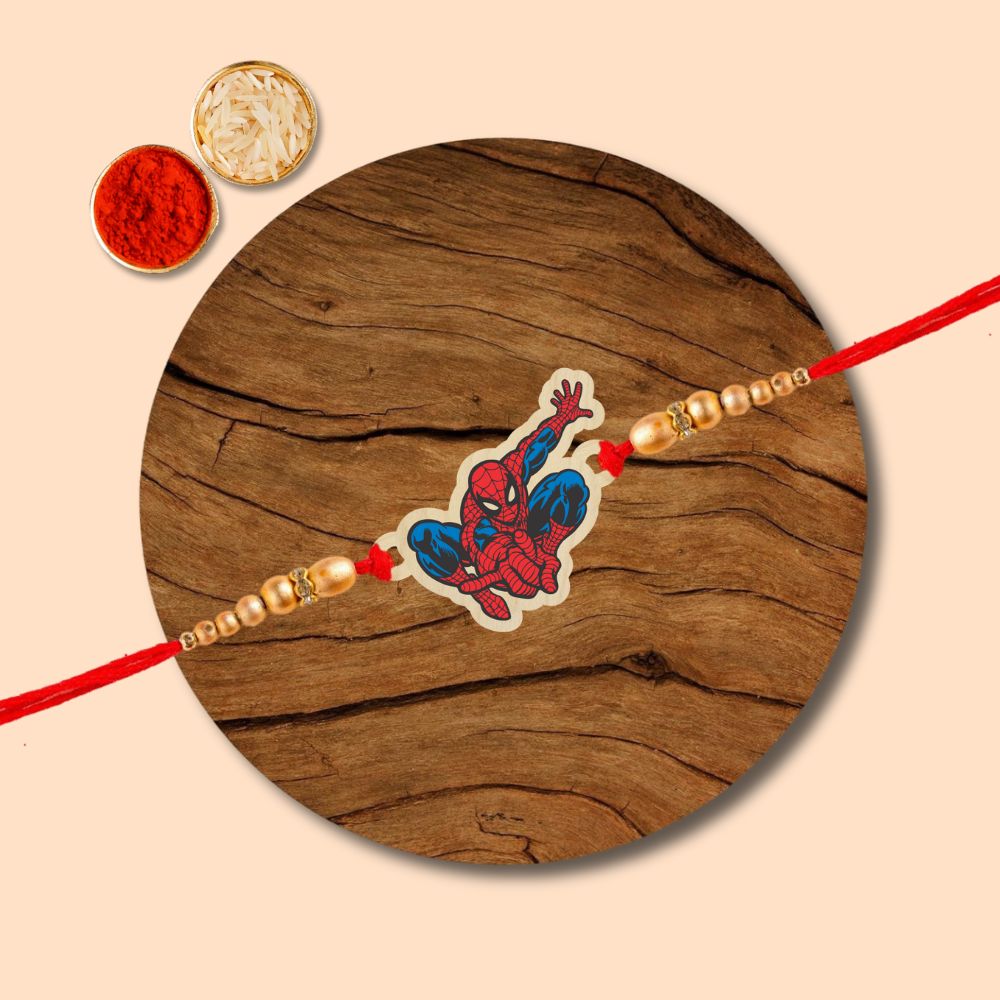 Spiderman - Wooden Rakhi with Keychain