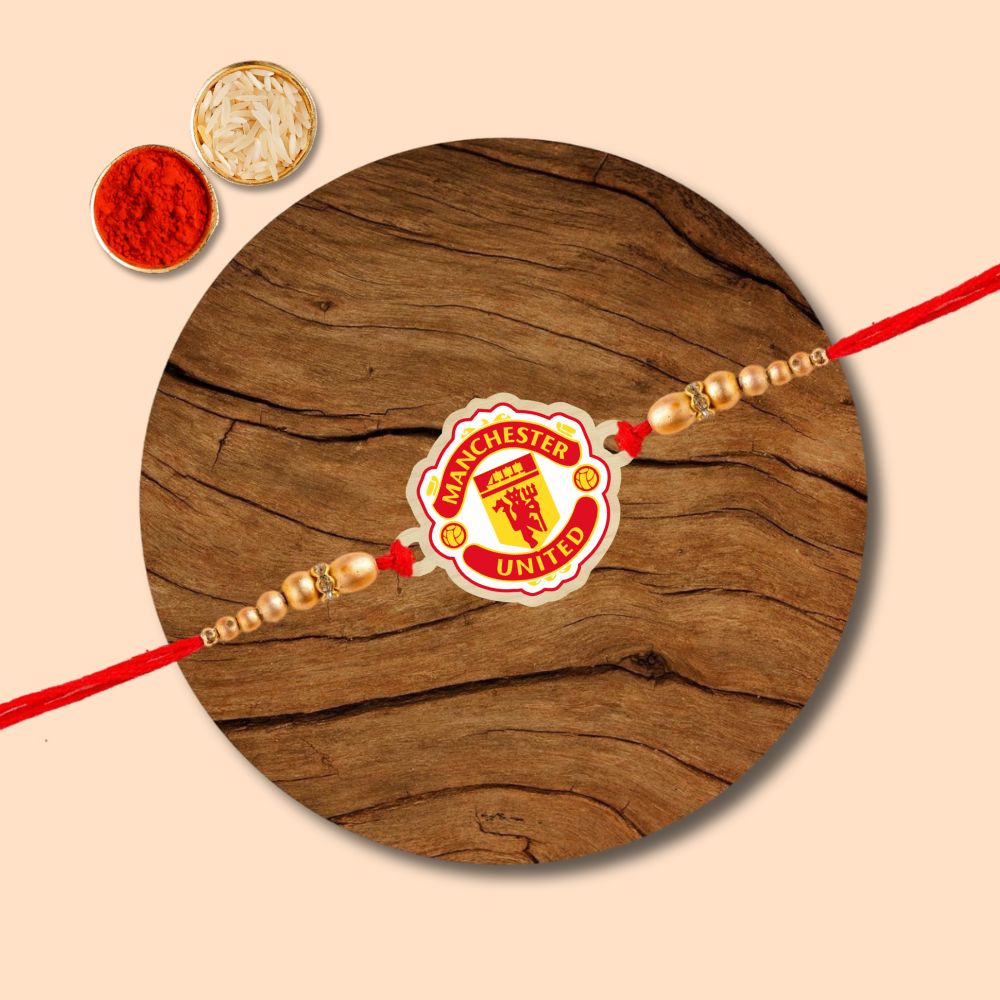 Manchester United - Wooden Rakhi with Keychain