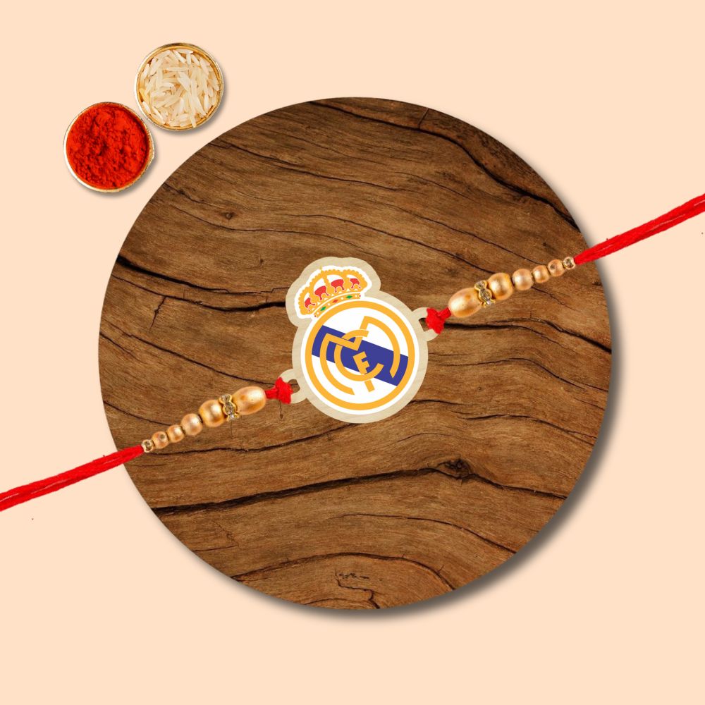 Real Madrid - Wooden Rakhi with Keychain