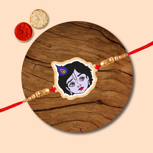 Krishna - Wooden Rakhi with Keychain