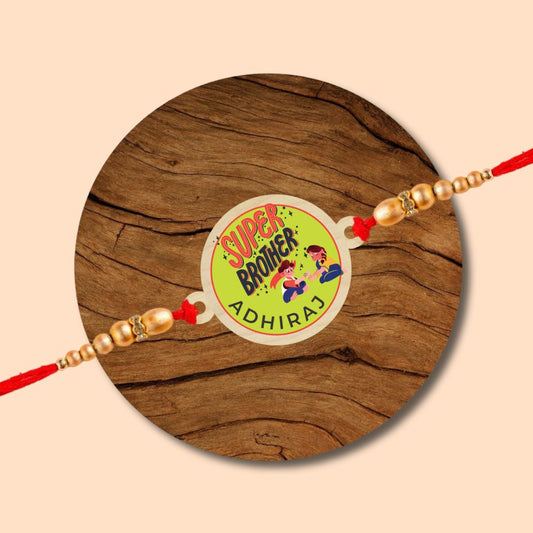 Super Brother l Name Rakhi - Wooden Rakhi with Keychain
