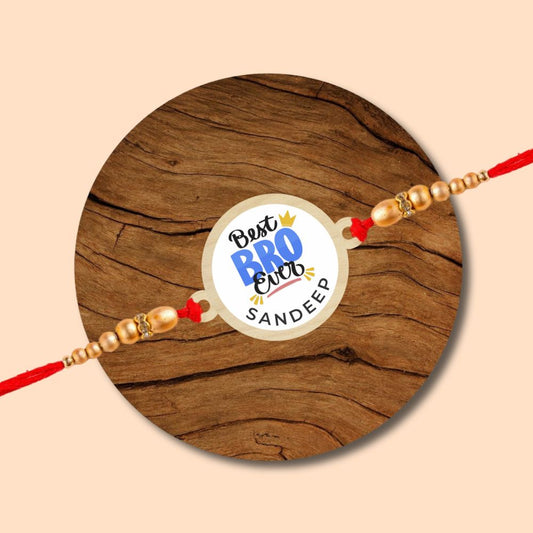 Best Bro Ever l Name Rakhi - Wooden Rakhi with Keychain