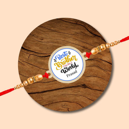 Best Brother in the World l Name Rakhi - Wooden Rakhi with Keychain