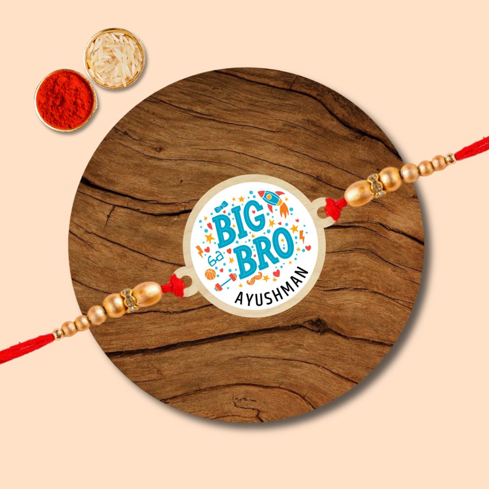 Big Bro l Name Rakhi - Wooden Rakhi with Keychain
