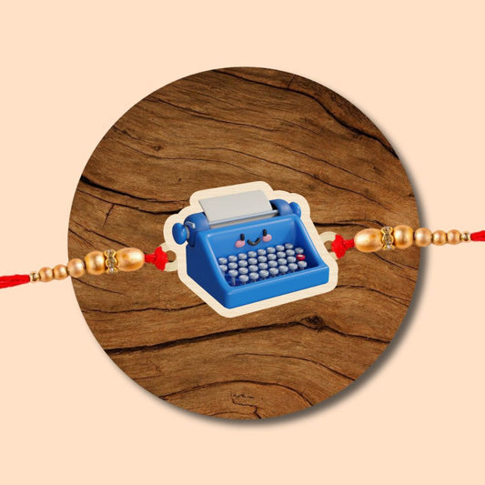 Typewriter l 90's Wooden Rakhi with Keychain