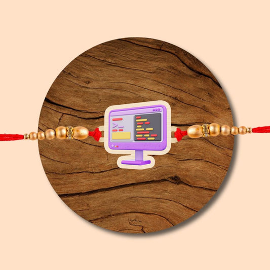 Coding Screen - Wooden Rakhi with Keychain