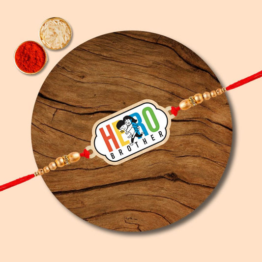 Hero Brother - Wooden Rakhi with Keychain