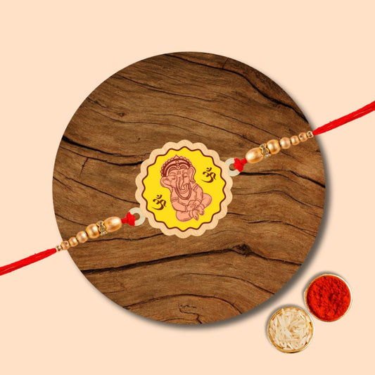 Ganesha - Wooden Rakhi with Keychain