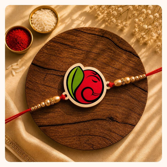 Ganesha - Wooden Rakhi with Keychain