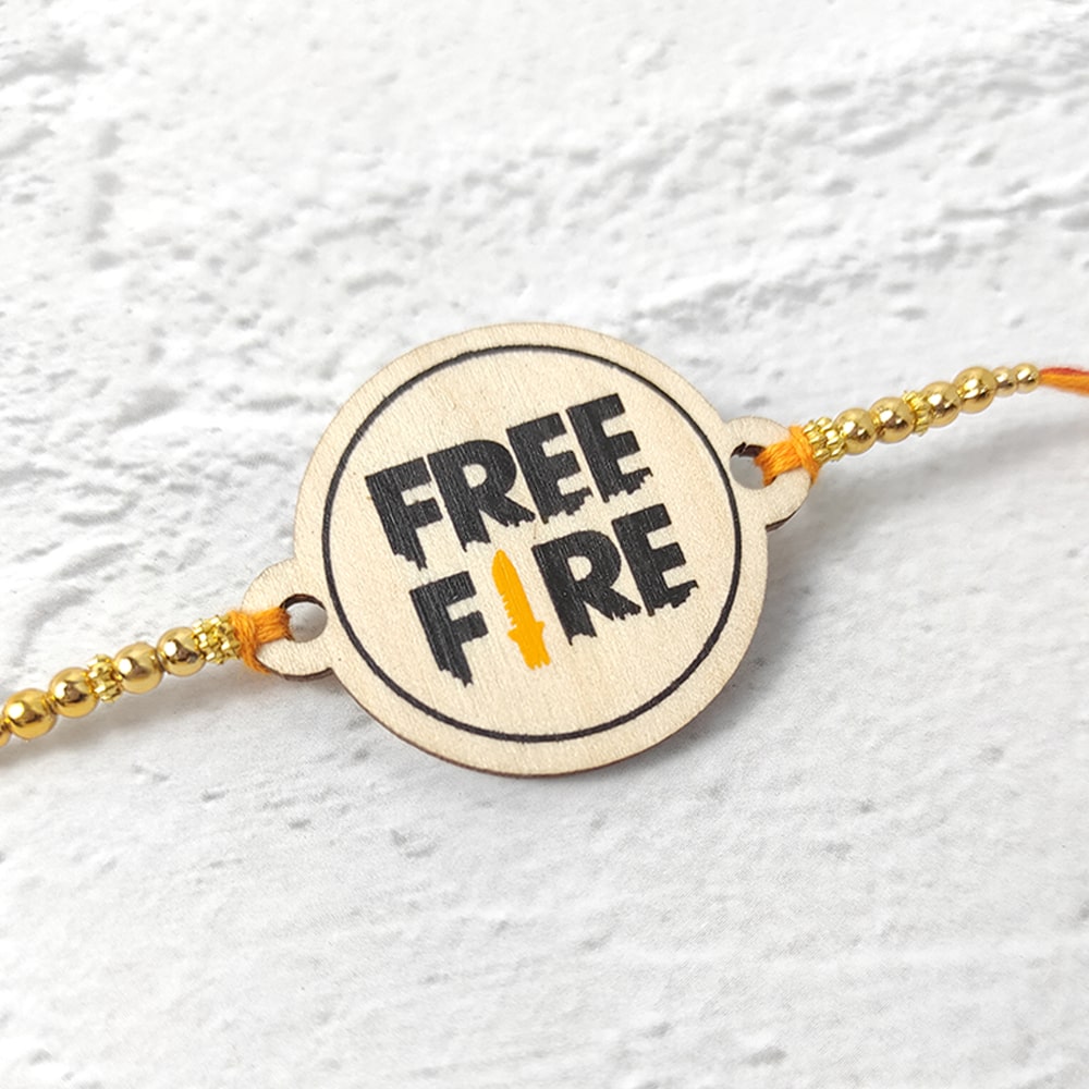 Free Fire  - Wooden Rakhi with Keychain