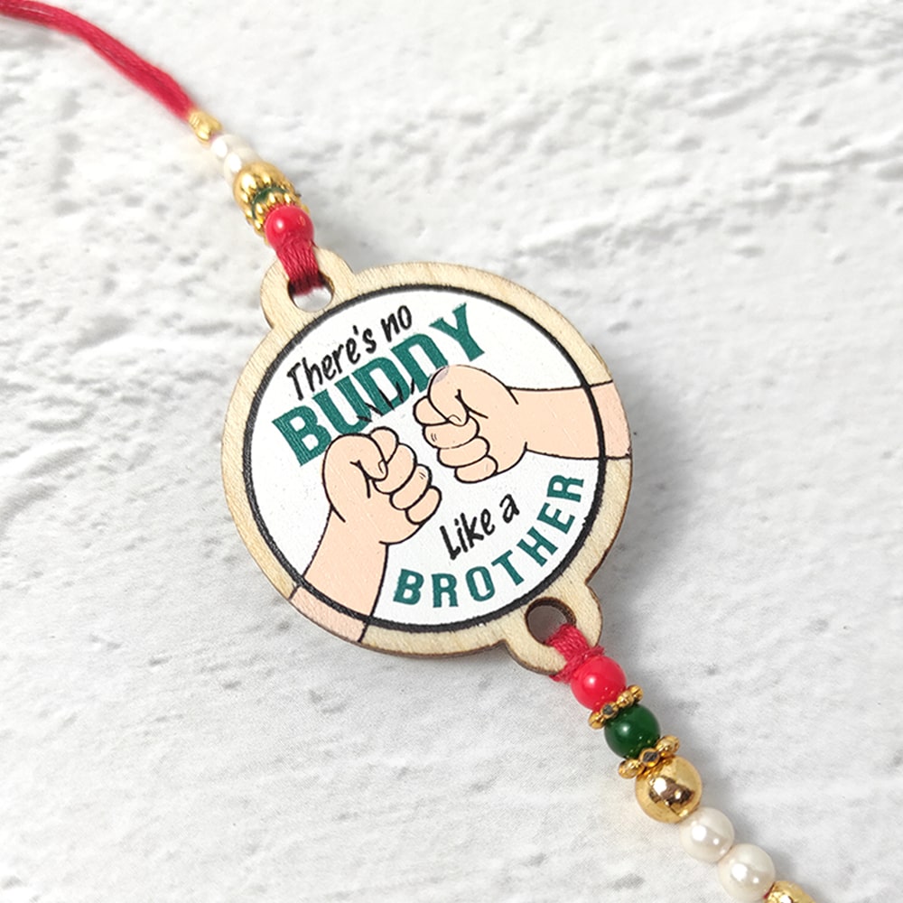 There's no buddy Like a brother - Wooden Rakhi with Keychain