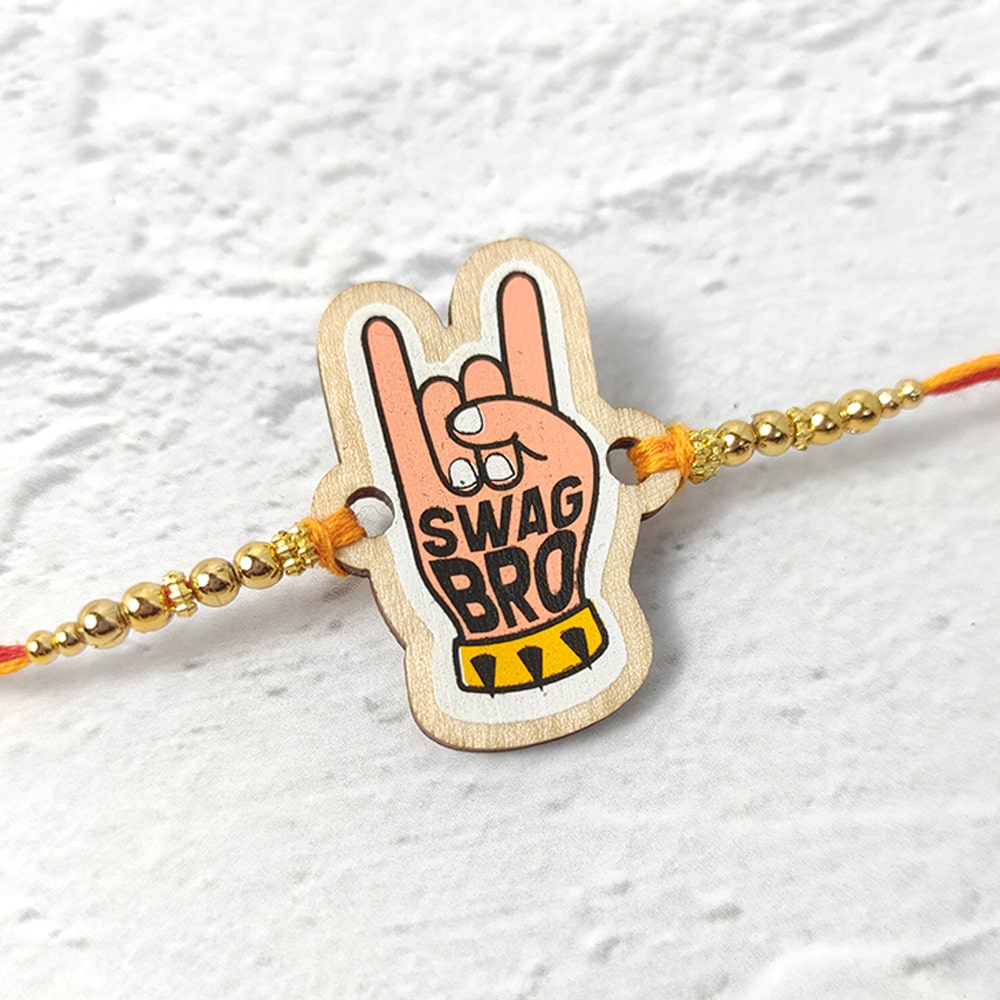 SWAG BRO  - Wooden Rakhi with Keychain