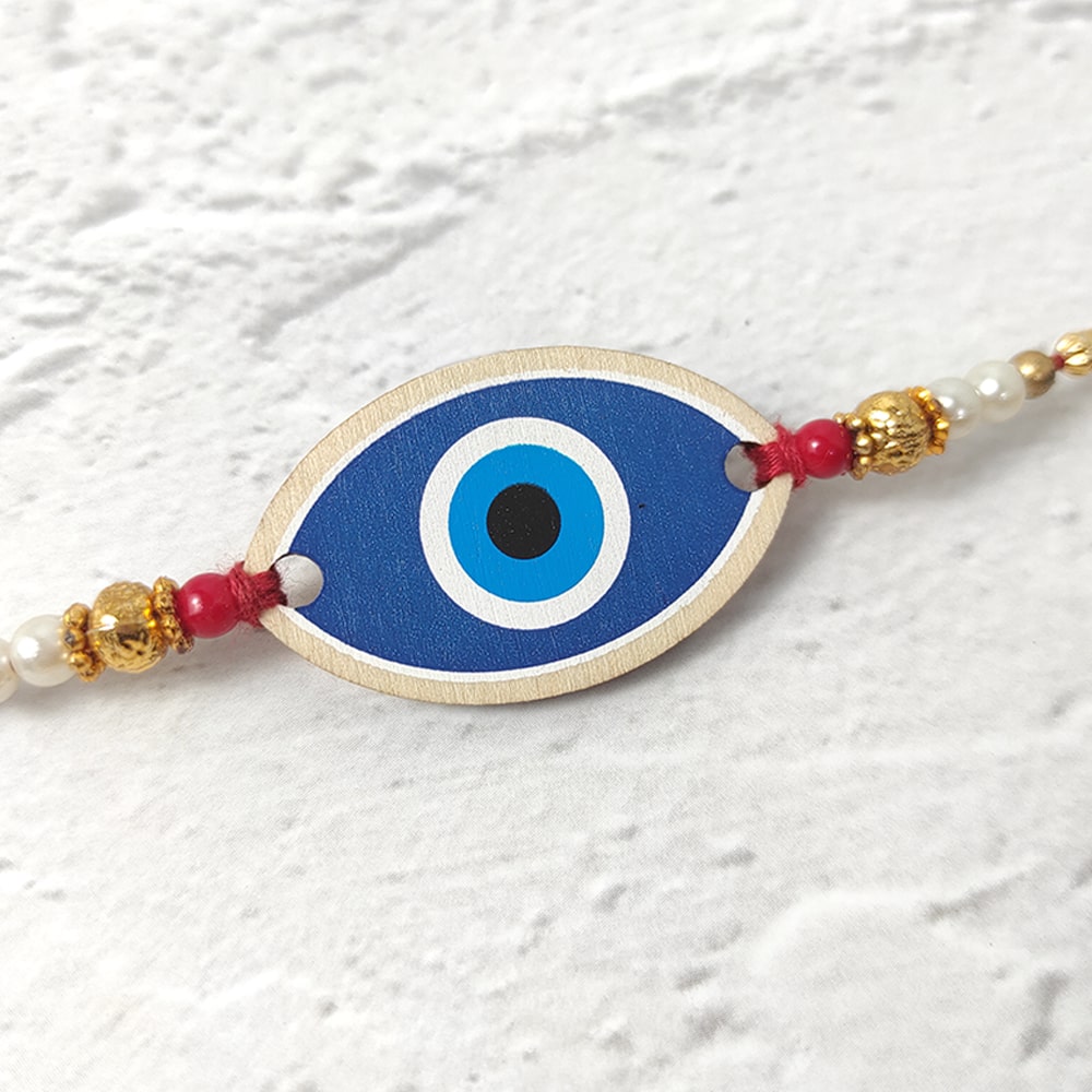 Evil Eye  - Wooden Rakhi with Keychain
