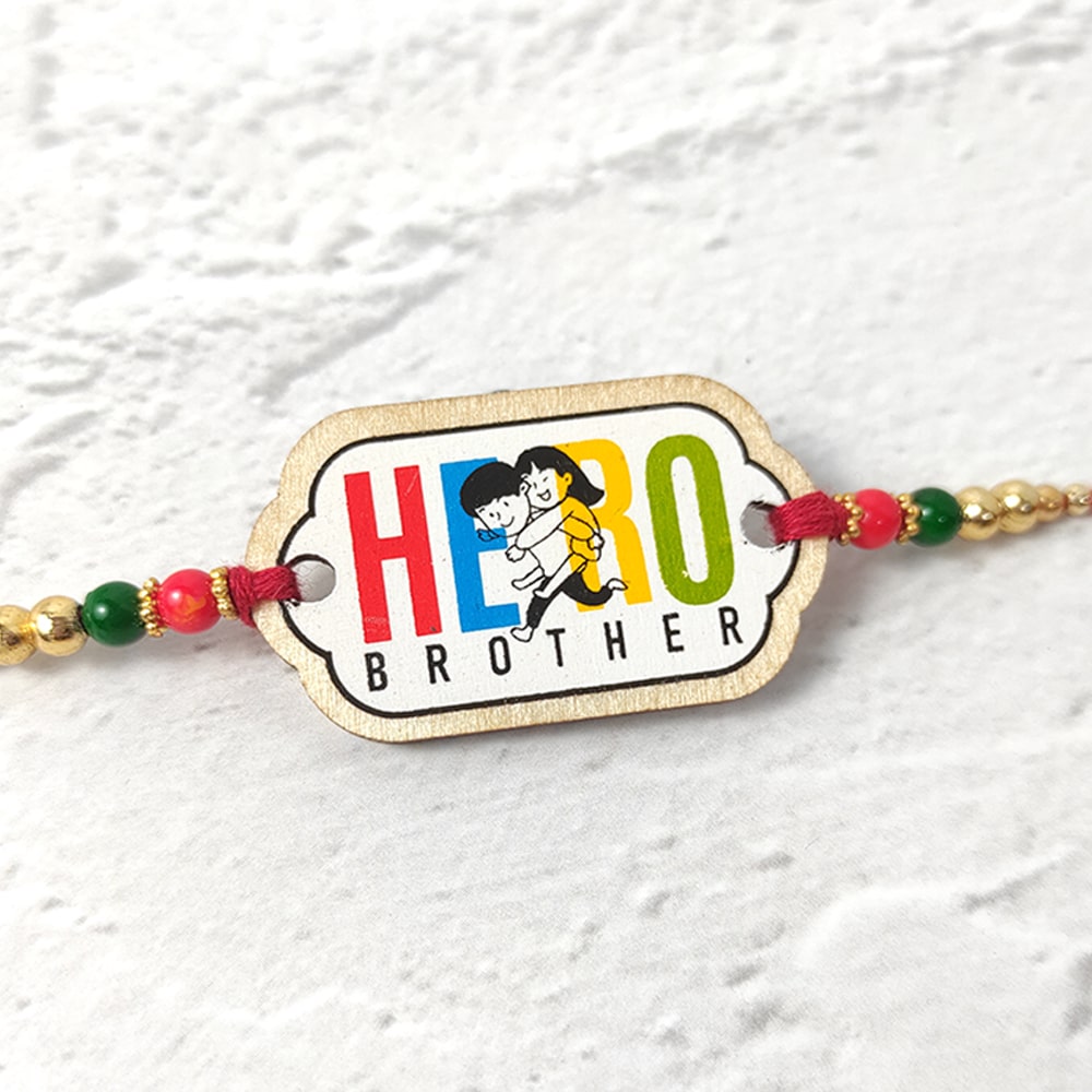 Hero Brother - Wooden Rakhi with Keychain