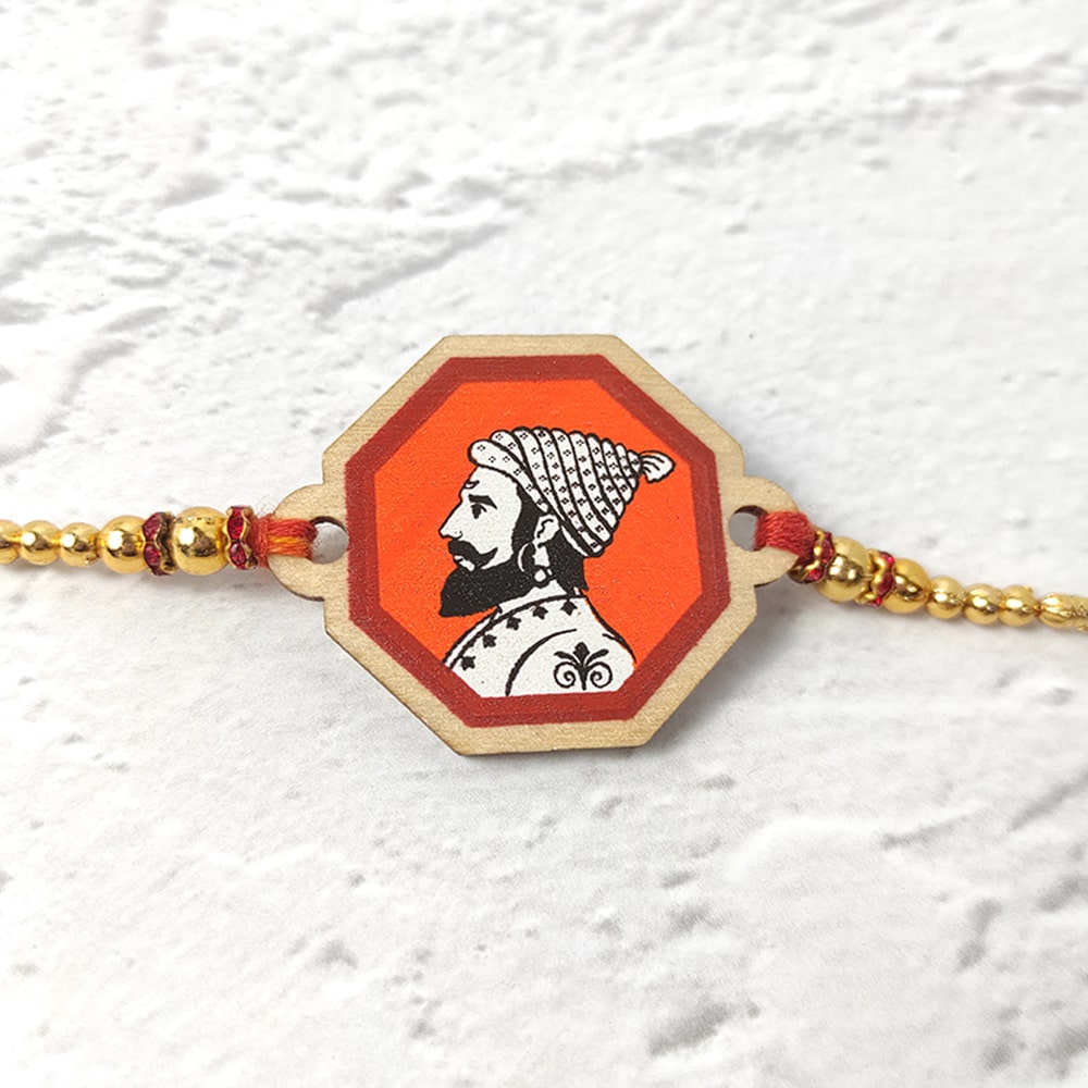 Chhatrapati Shivaji Maharaj   - Wooden Rakhi with Keychain