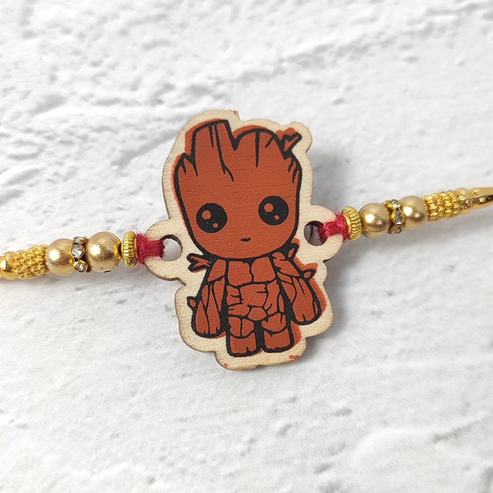 Groot - Wooden Rakhi with Keychain