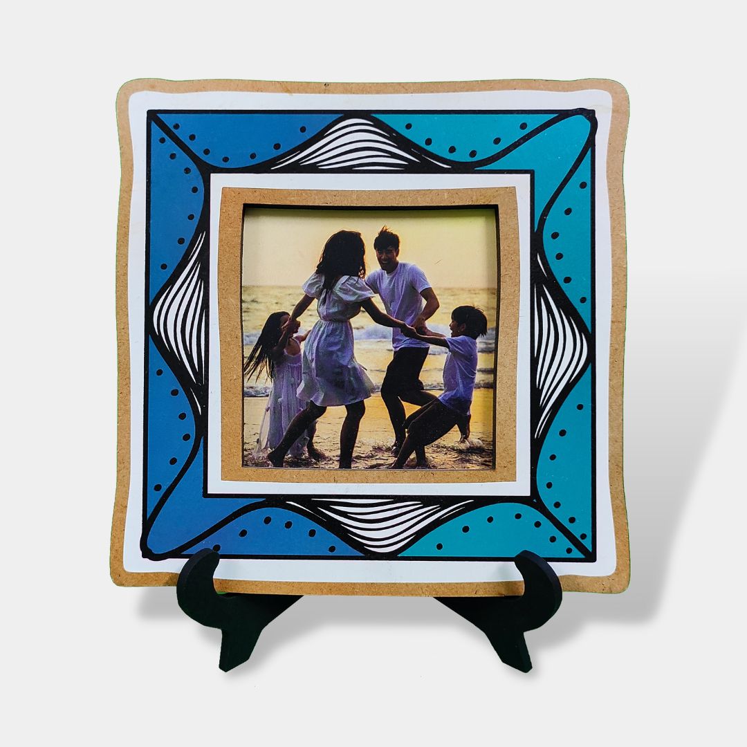 Blue Pattern Wooden Photo Frame