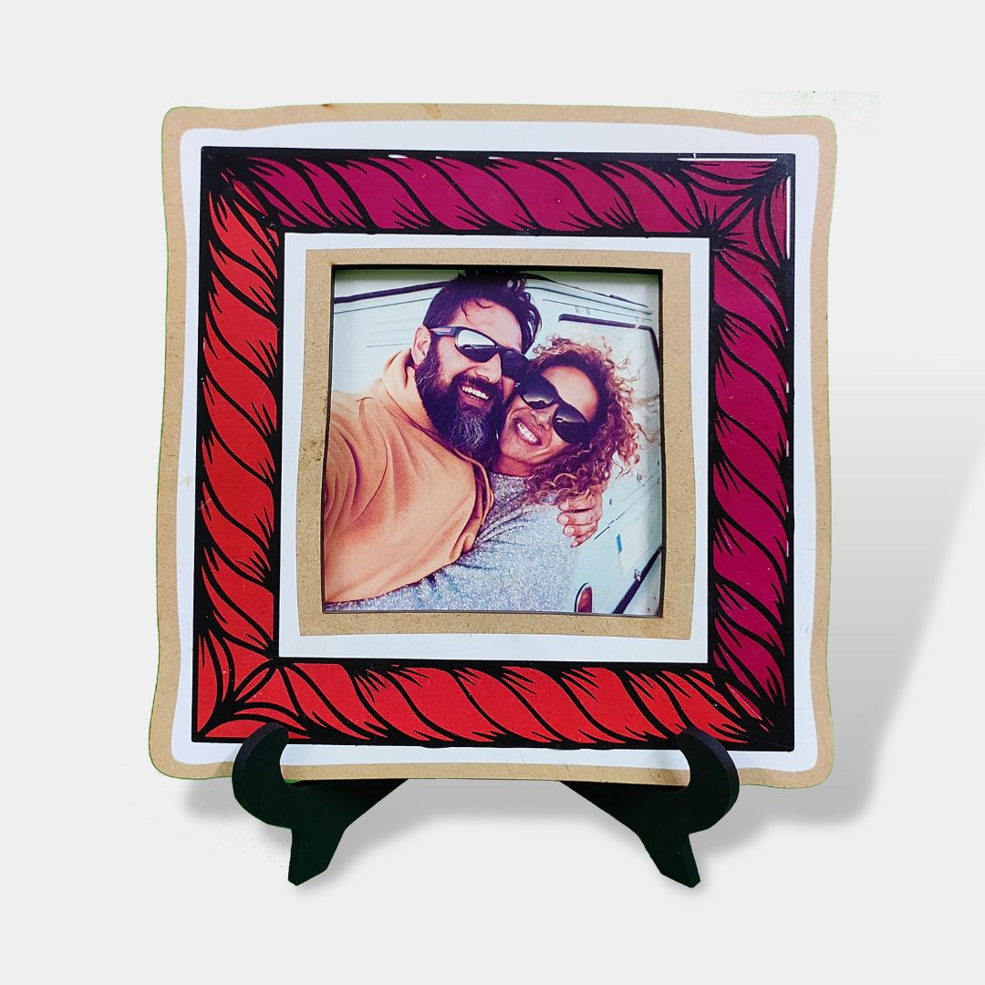Red Pattern Wooden Photo Frame