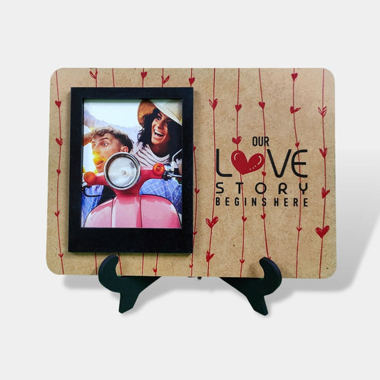 Our Love Story Begin Here Wooden Photo Frame
