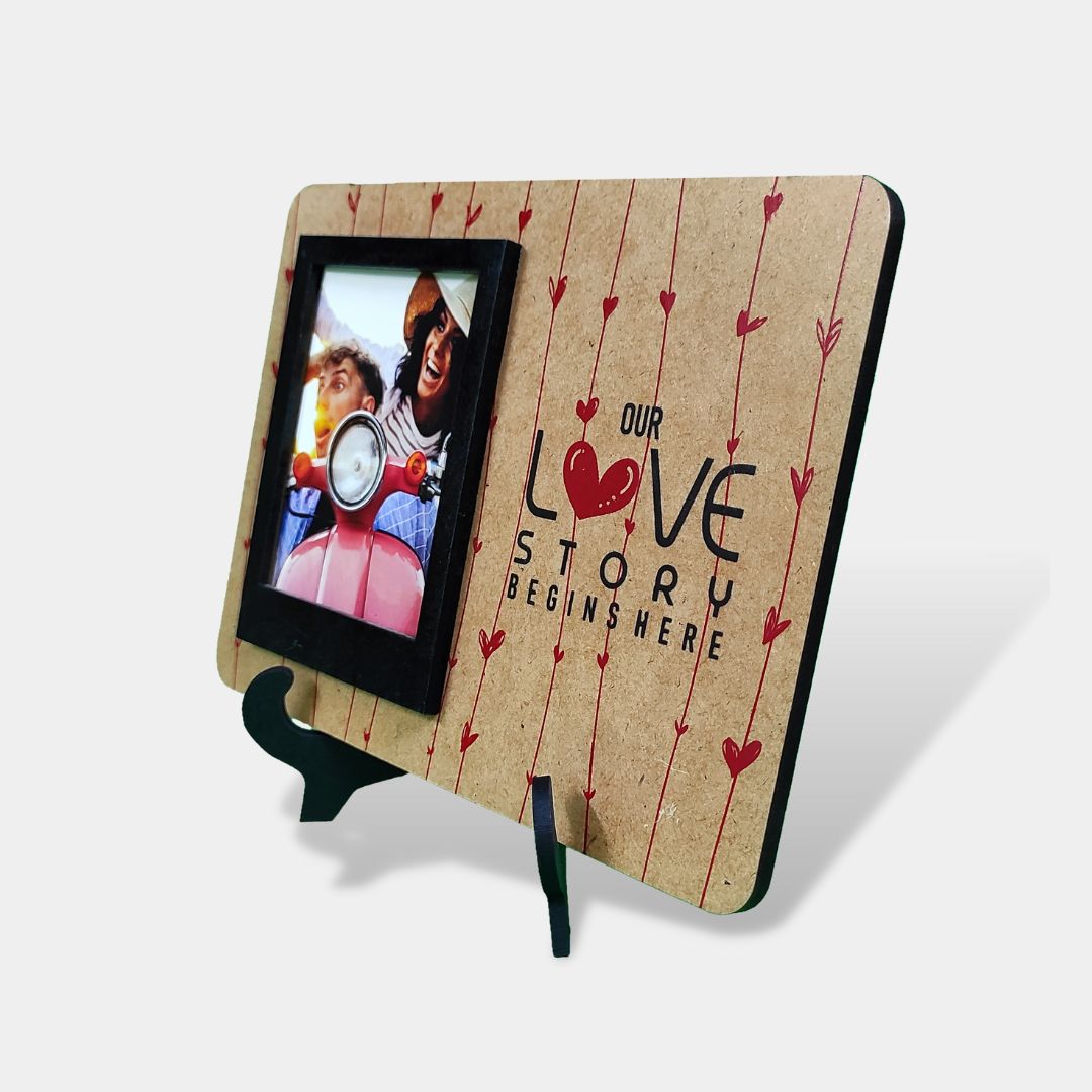 Our Love Story Begin Here Wooden Photo Frame