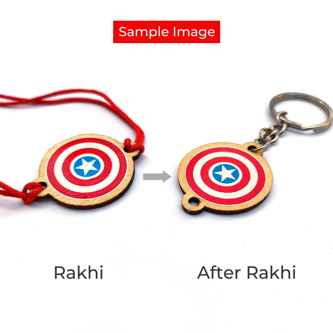 Who needs Super Hero - Wooden Rakhi with Keychain