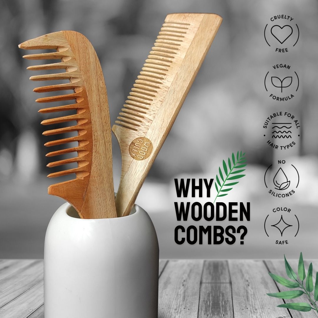 Neem Wooden Bina Comb & Tail Comb (Pack of 2)