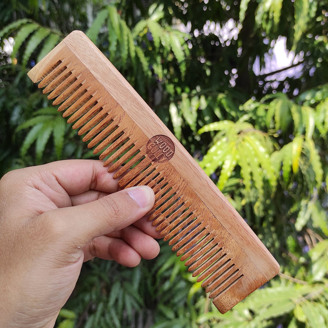 Neem Wooden Family Comb with Regular and Narrow