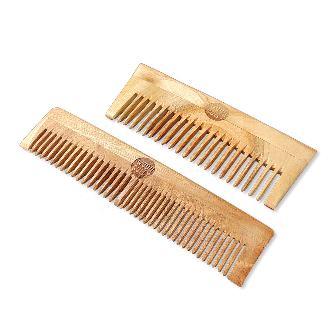 Neem Wooden Family Comb & Wide Teeth Comb (Pack of 2)
