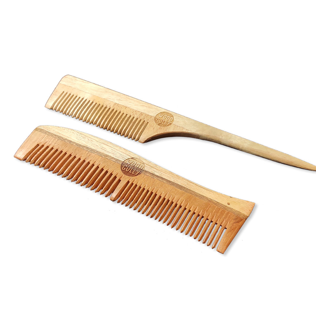 Neem Wooden Bina Comb & Tail Comb (Pack of 2)